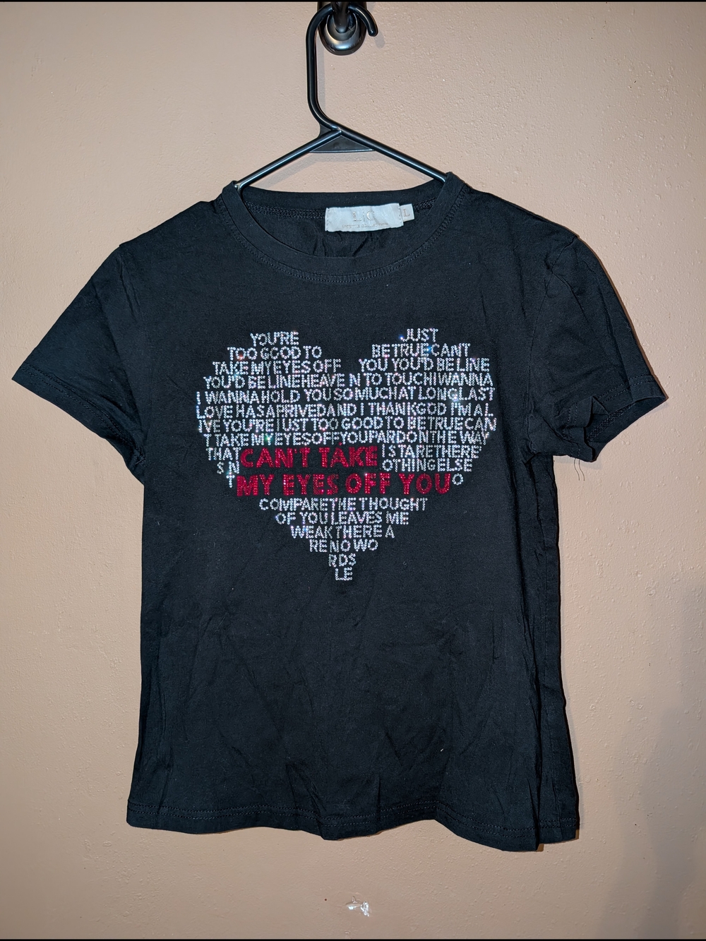 Black Short-Sleeve Graphic Tee with Heart Text